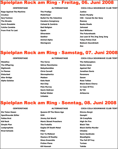 setlist programmation rock am ring 2008 rock im park 2009 schedule spielplan rar rip