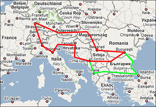 carte routiere voyage europe sud croatie serbie bosnie montenegro bulgarie