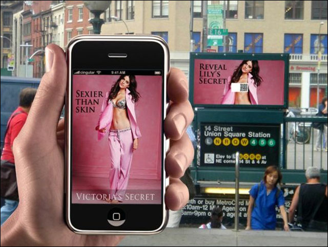publicite street marketing Victoria Secret qrcode lingerie fine sexy gratuite smartphone
