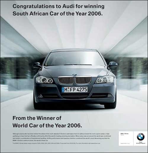 publicite bmw serie 3 E90 voiture de l'annee annee of the year 2007 2008 2009