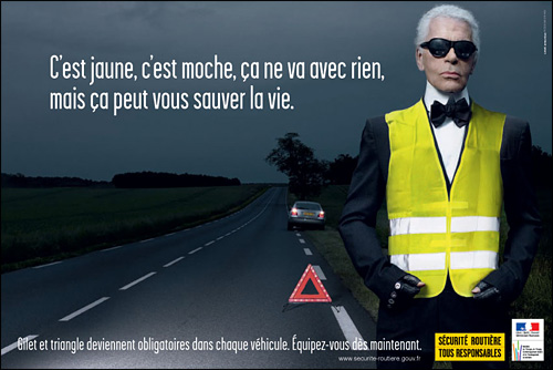 publicite securite routiere gilet jaune fluo karl lagerfeld laguerfeld