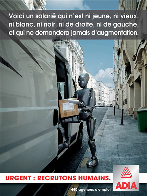 campagne publicite 2008 affiches adia travail temporaire recrutons humain