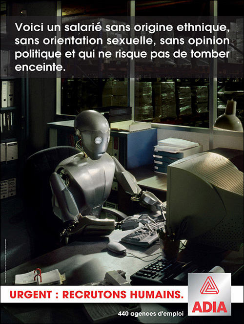 campagne publicite 2008 affiches adia travail temporaire recrutons humain