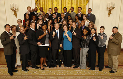 president george w bush basketball joueurs ncaa 2008 white house