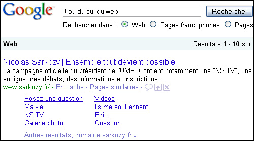 nicolas sarkozy trou du cul du web google