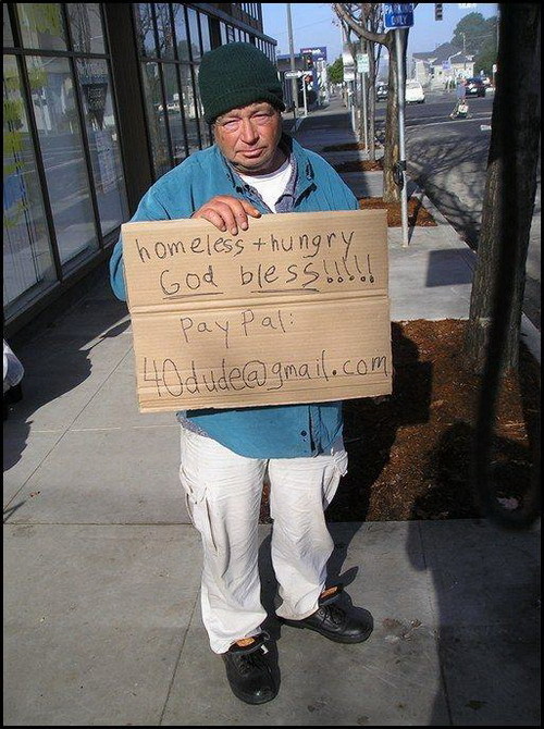 mendiant homeless paypal