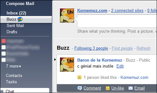 screenshot google buzz gmail kornemuz