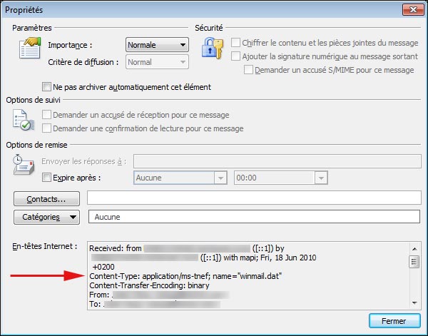 tutoriel procedure en tete header internet message mail outlook 2010