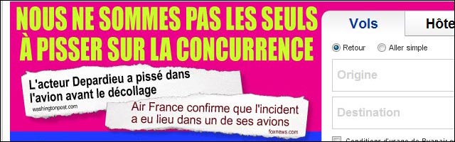 Ryanair publicite buzz actu Gerard Depardieu pisse devant public avion Air France Ryanair publicite buzz actu Gerard Depardieu pisse devant public avion Air France