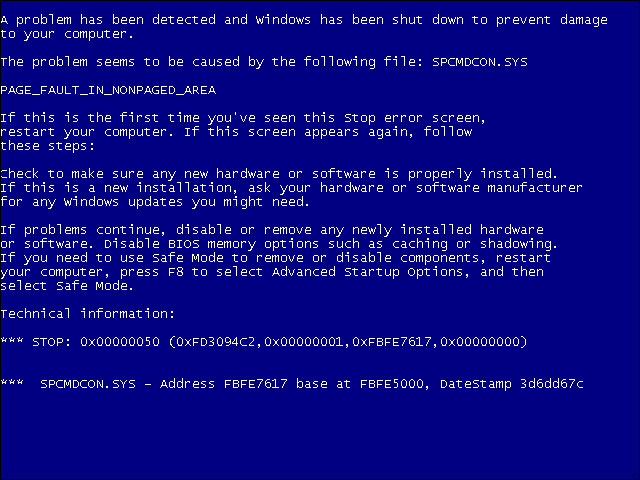 BSOD Blue Screen of Death Windows XP ecran bleu de la mort