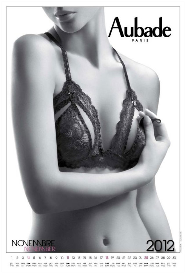 photo hd calendrier Aubade 2012 couverture lingerie fine soutien gorge sexy