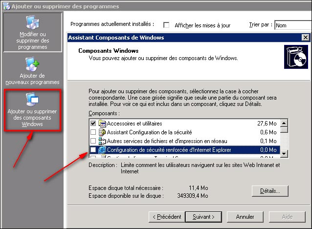securite renforcee IE Internet Explorer sur Windows Server 2003 et R2 SP1 SP2