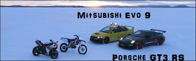 Battle auto contre moto sur la glace à plus de 250km/h