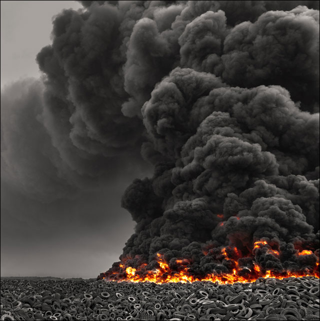 photo journalisme Koweit incendie 5 millions pneus uses occasion feu criminel