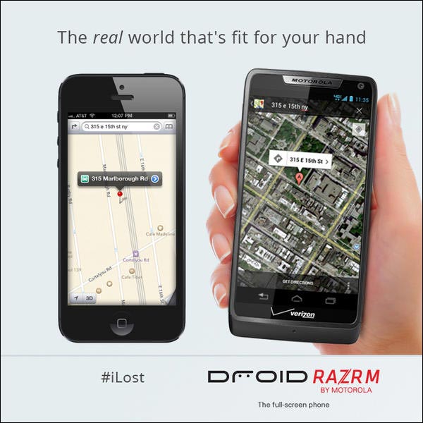 fail applications Plans iPhone 5 iOS6 contre Motorola Droid Razrm Android Google