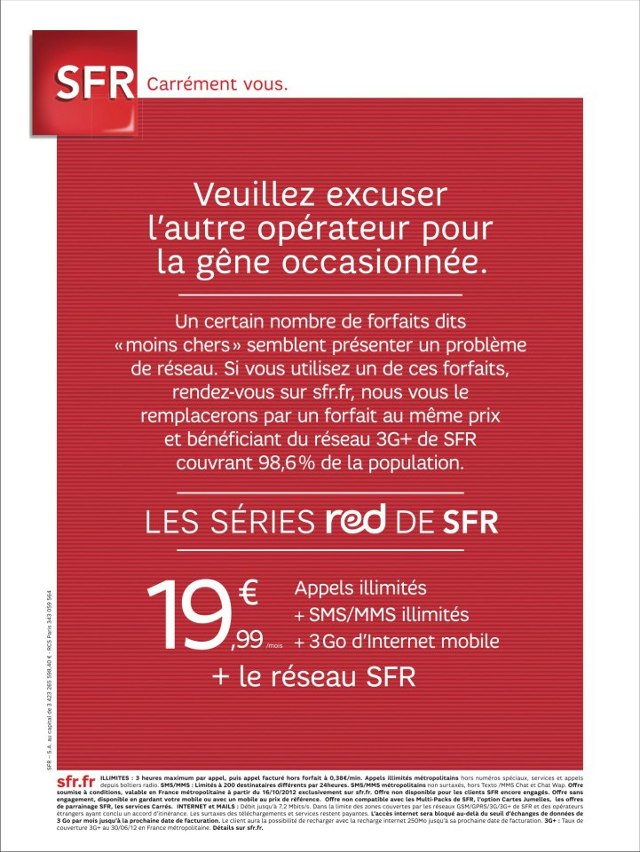 publicite SFR contre Free Mobile et Orange