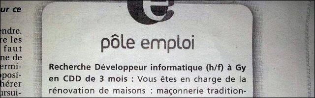 annonce offre Pole Emploi developpeur macon informaticien BTP annonce offre Pole Emploi developpeur macon informaticien BTP