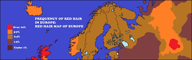 carte Europe roux cheveux rousse